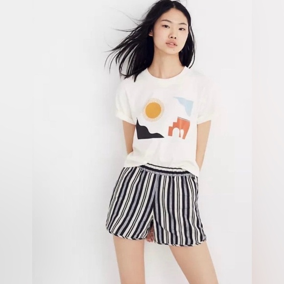 Madewell NWT Linen Evelyn Striped Black & Tan Size XS - Picture 1 of 10